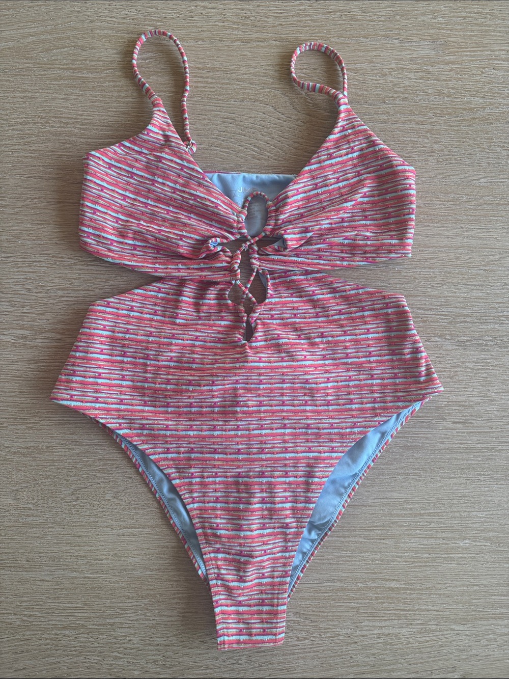 Striped Cutout One-Piece Swimsuit in Coral and White